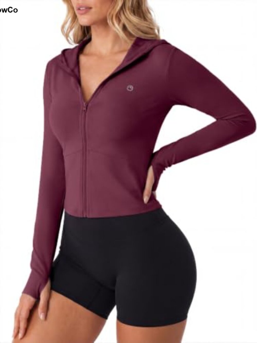 Womens Cropped Zip Up Hoodie Polyamide Elastane Athletic Jacket